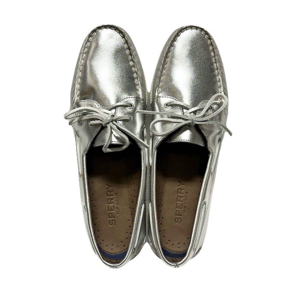 NEW Sperry Womens Size 10.5 Silver Leather Authentic Original Two-Eye Boat Shoe - Picture 7 of 9